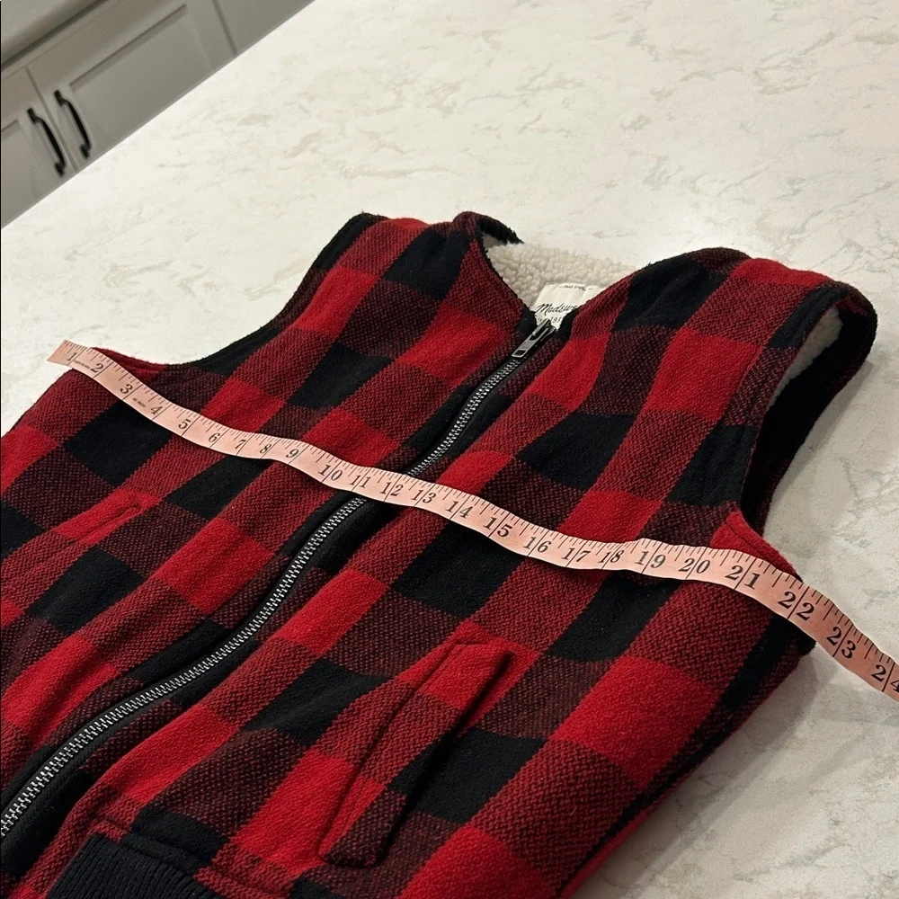 Madewell Wool Buffalo Check Sherpa Fleece Lined Vest Full Zip Knit Collar XL